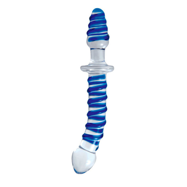 Adam & Eve Twisted Love 9.5" Glass Dildo - Clear/Blue