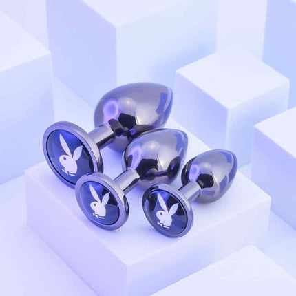 3 Playboy Logo Metal Butt Plugs side by side