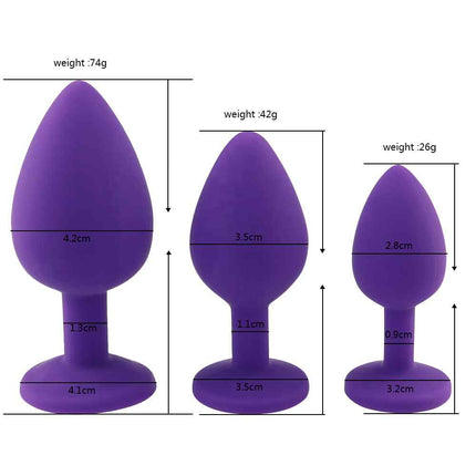 3pcs Purple Silicone Heart Shaped Jewelled Butt Plugs