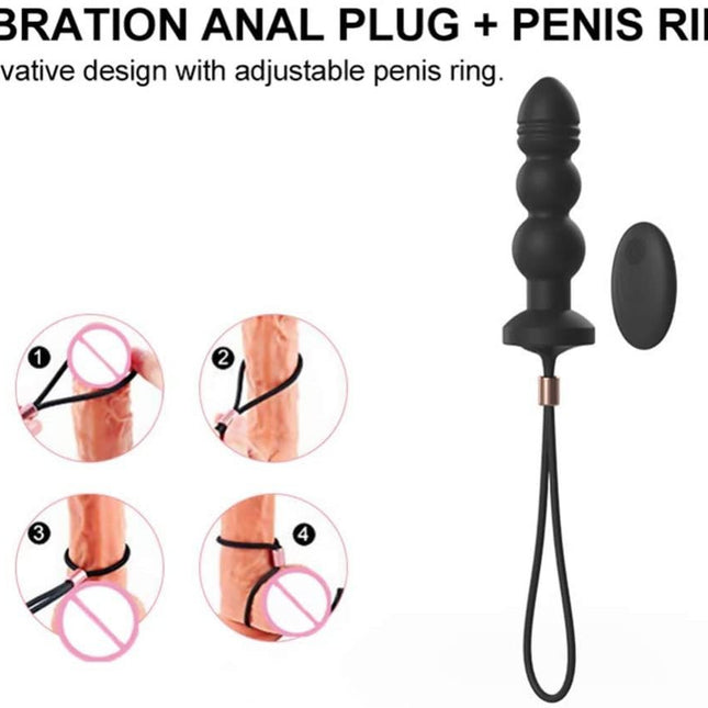 7 Function Rechargeable Vibrating Anal Plug Plus Penis Ring attachment size chart