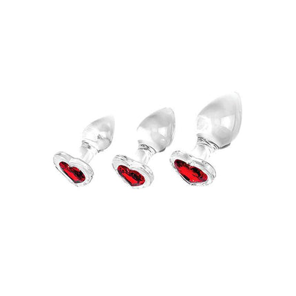 Adam & Eve RED HEART GEM GLASS PLUG SET Front View