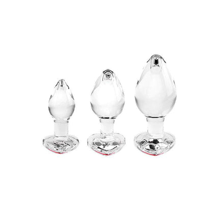 Adam & Eve RED HEART GEM GLASS PLUG SET Side View