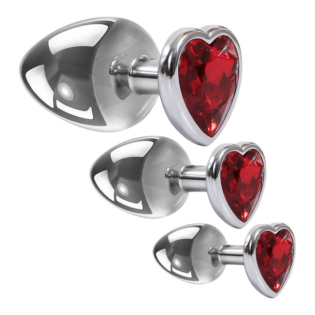 Adam and Eve Three Hearts Gem Anal Plug Set with Red Jewellery