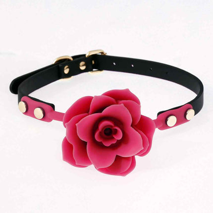 Adjustable Silicone Flower Gag with Gold Strap