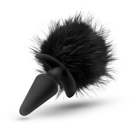 Anal Adventures Platinum Rabbit Tail Plug Black Front View