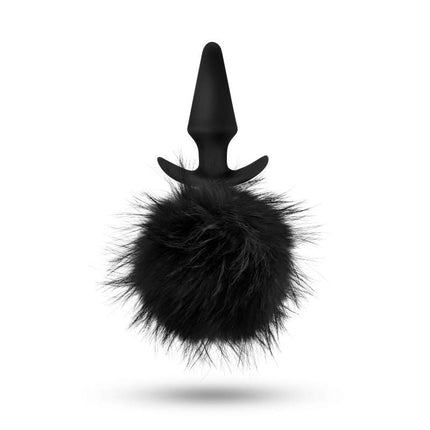 Anal Adventures Platinum Rabbit Tail Plug Black Upside Down View