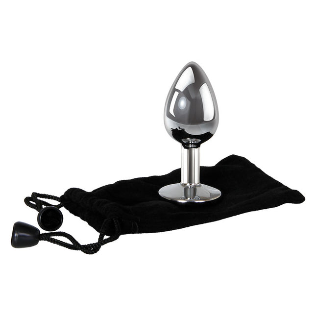 Silver Anal Butt Plug with Pouch in Black