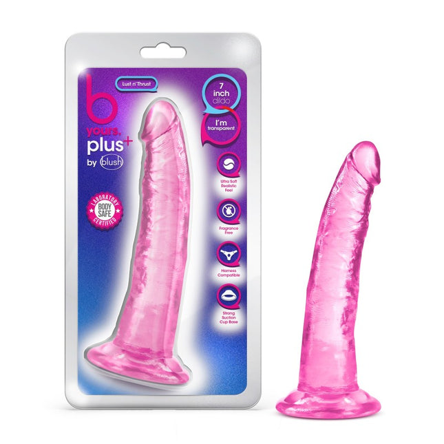 B Yours Plus Lust N Thrust - Pink - Pink 19 cm (7.5'') Dong with Case Front View