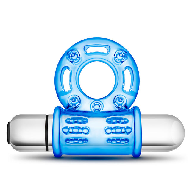 Stay Hard Blue Vibrating Bull Cock Ring Front View