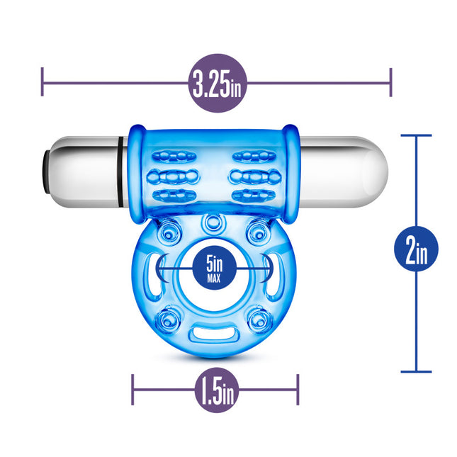 Stay Hard Blue Vibrating Bull Cock Ring 3in wide by 2in length sizing