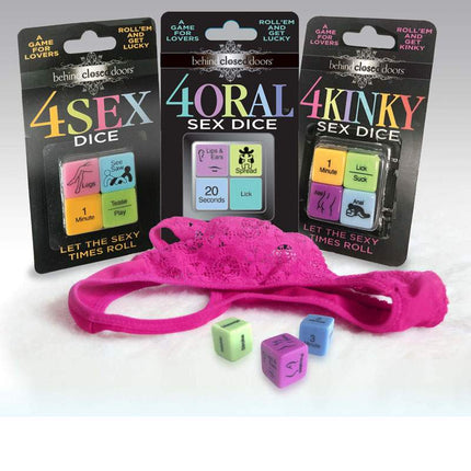 Behind Closed Doors - 4 Kinky Sex Dice Game for Couples with Pink Underwear and 3 x boxes