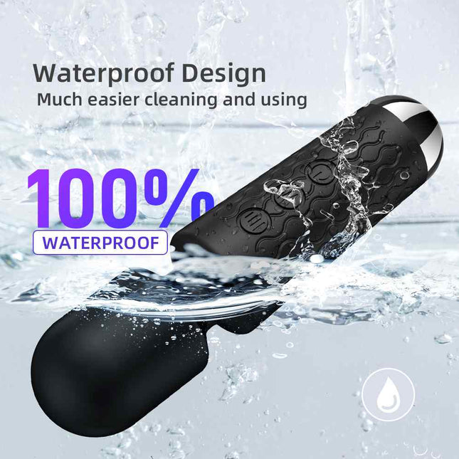 Black 20 Vibrating Patterns Wand Massager Showing Waterproof