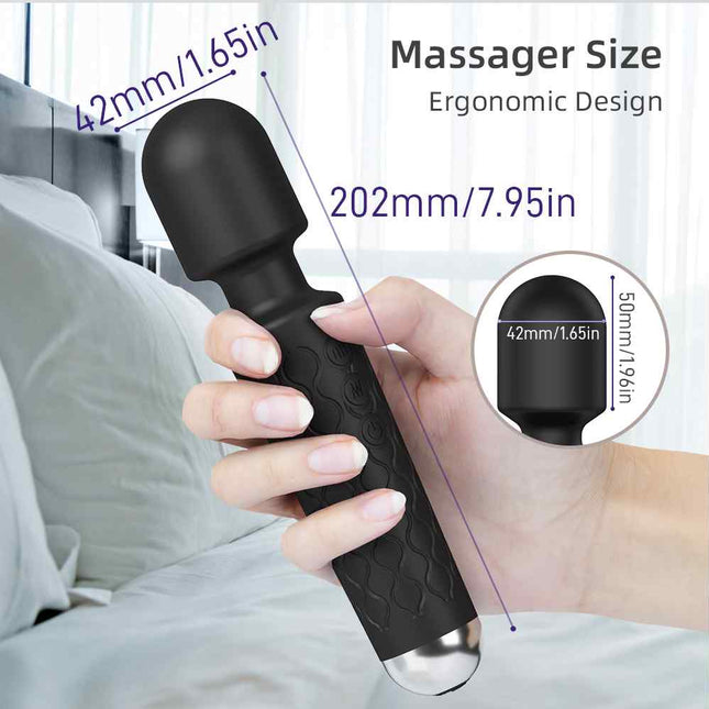 Black 20 Vibrating Patterns Wand Massager Size Chart