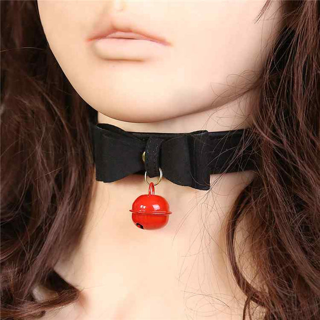 Black Choker with Red Bell on Female Neck