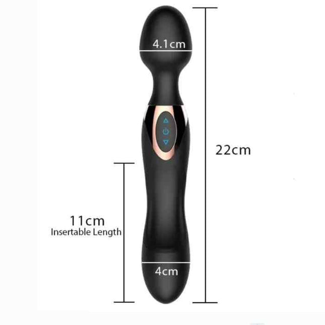 Black Curved Double Ended Wand Massager Size Chart