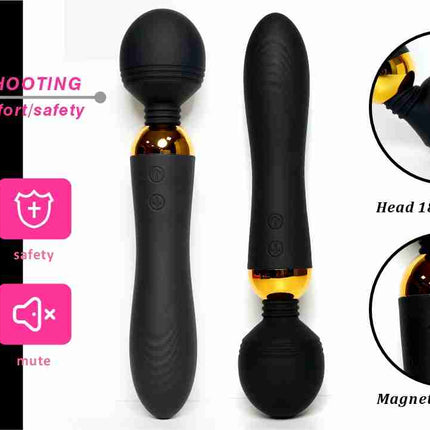 Black Dual Wand Massager Features Diagram