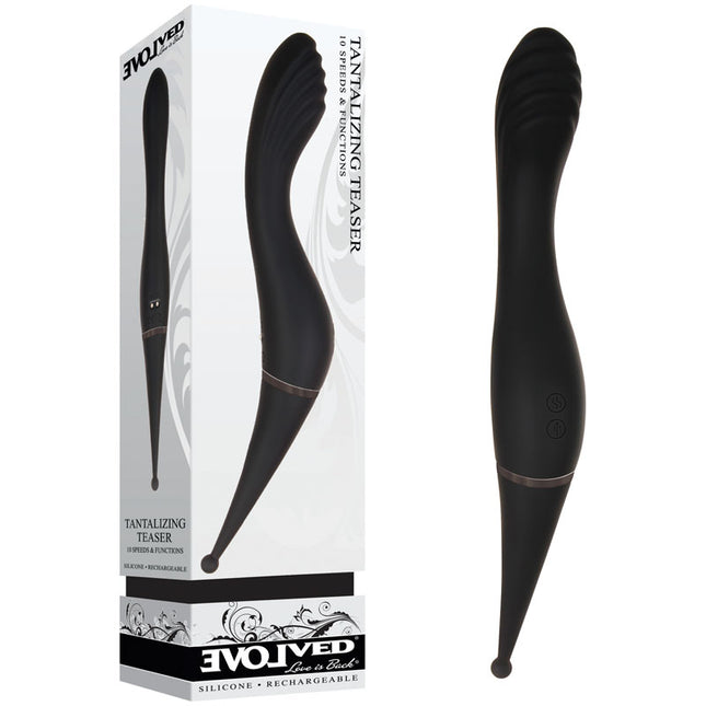 Black Evolved TANTALIZING TEASER Dual Ended Vibrator with White Case