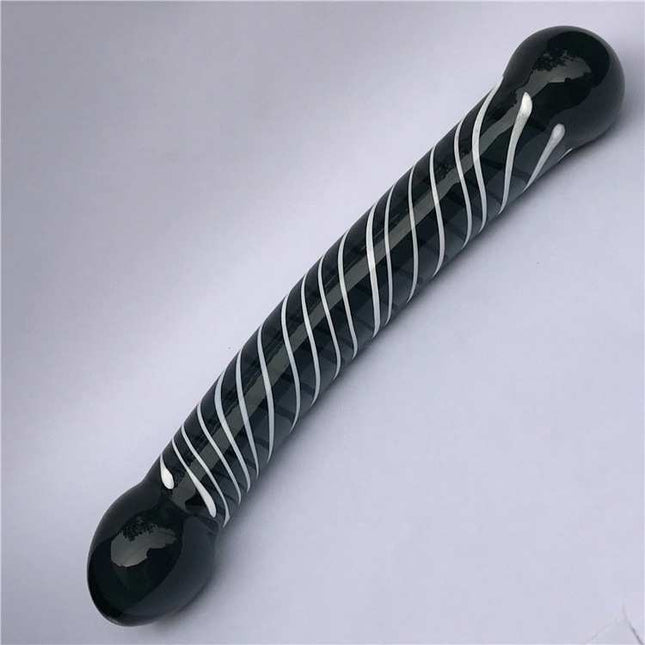 Black Glass Dildo White Swirls 8 Inch