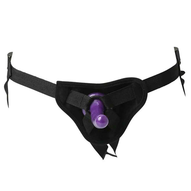 Black Harness Sex & Mischief Strap-On Dildo Kit in Purple