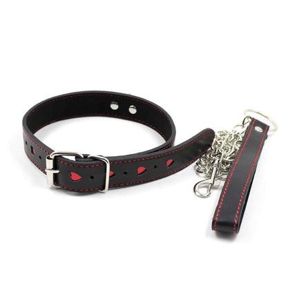 Black Leather Choker Set with Red Lovehearts