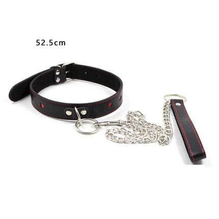 Black Leather Choker Set with Red Lovehearts