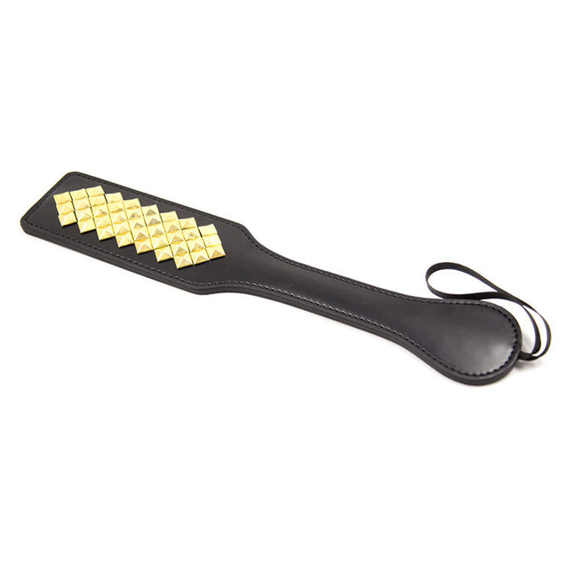 Black Leather Spanking Paddle with Gold Studs