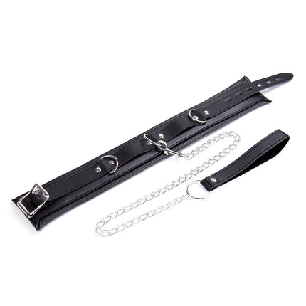 Black Luxury Leather Necklace Choker with Adjustable Silver Chain