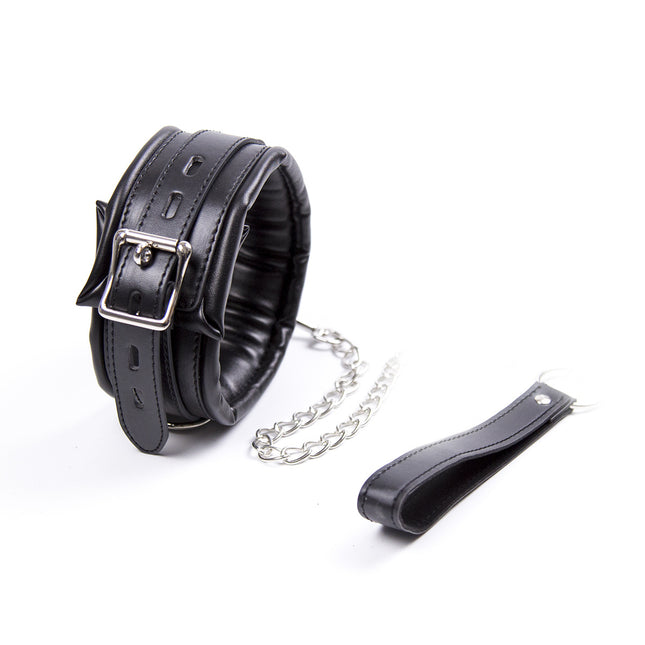 Black Luxury Leather Necklace Choker with Silver Strap