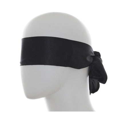 Black Nylon Blindfold on head