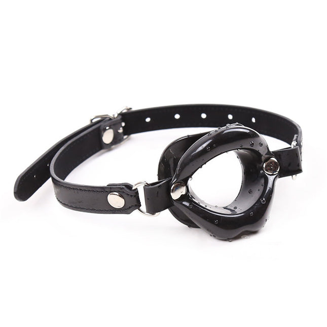 Black Open Mouth Silicone Gag with Leather Strap