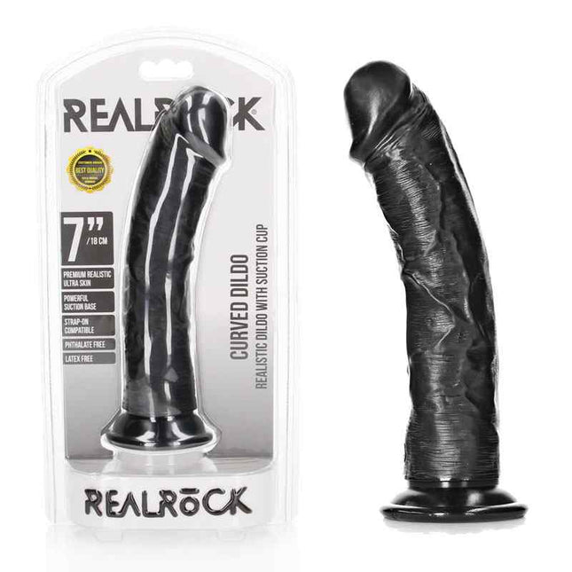 Black REALROCK  7 Inch Realistic Curved Suction Cup Dildo