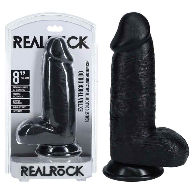 Black REALROCK 8 Inch Extra Thick Dildo with Balls