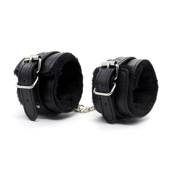 Black Soft Leather Handcuffs Bondage Toys