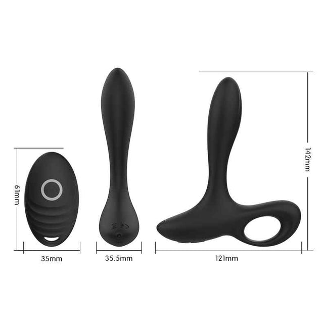 Black Remote Control Prostate Massager 10 Vibrations Size Chart