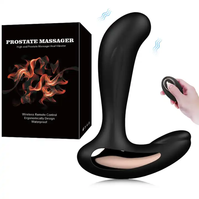 Black Remote Control Vibrating Prostate Massager 12 Frequency