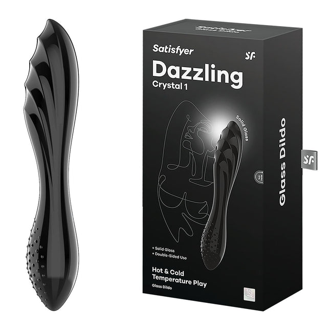 Black Satisfyer Dazzling Crystal Glass Double Ended Dildo with Black Box Displayed