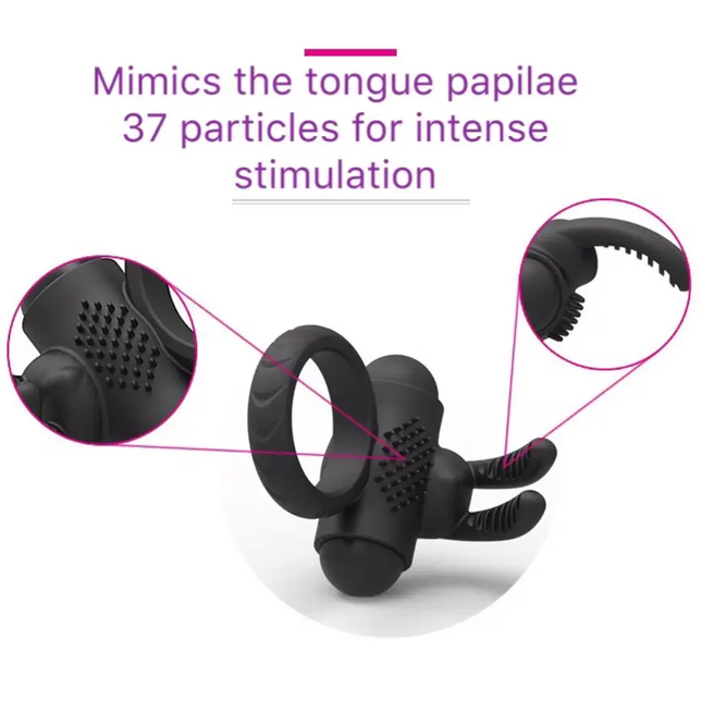 Black Tongue Vibrating Rabbit Cock Ring Vibration Diagram