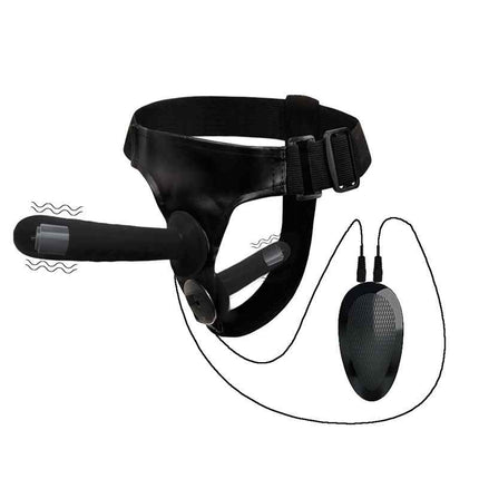 Black Vibrating Harness Strap On Double Dildo