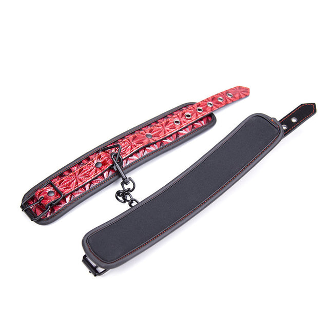 Black and Red Patterned Leather Bondage Straps