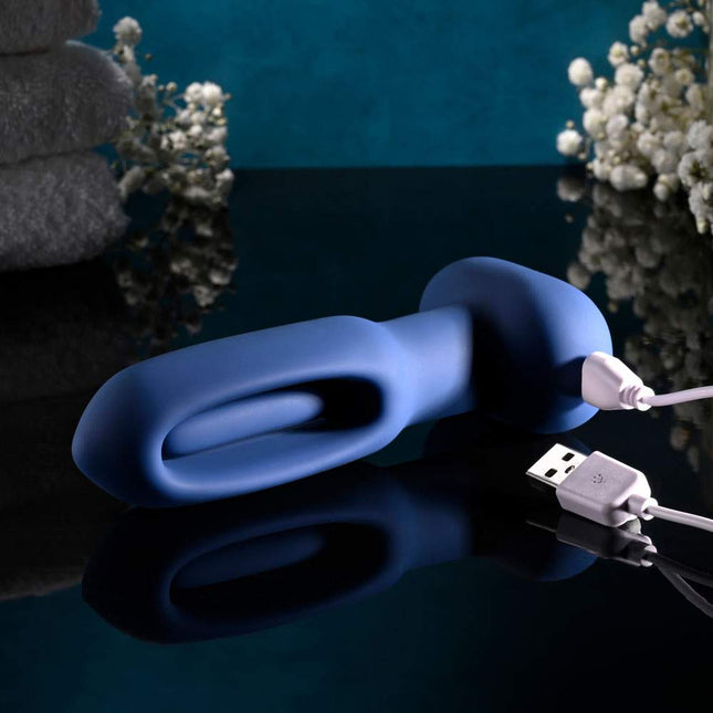 Blue 14 cm USB Rechargeable Evolved Vibrating Butt Plug charging