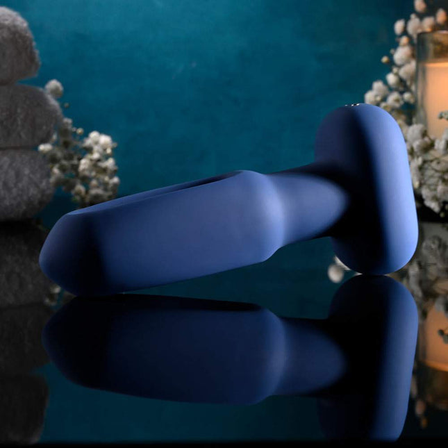 Blue 14 cm USB Rechargeable Vibrating and Flapping Butt Plug Rear View