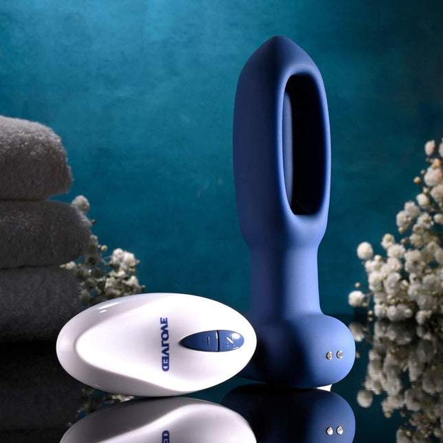 Blue 14 cm USB Rechargeable Vibrating and Flapping Butt Plug with Remote