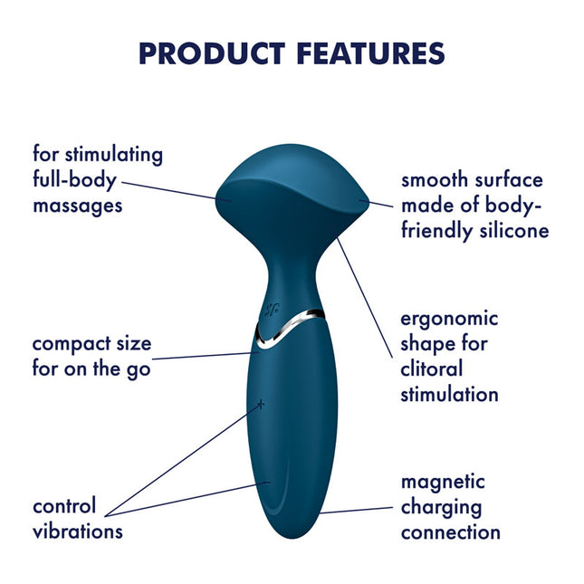 Blue Satisfyer Mini Wander USB Rechargeable Massage Wand Product Features