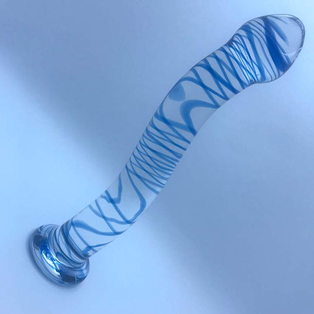 Blue Swirl Curved Glass Dildo 7 Inch