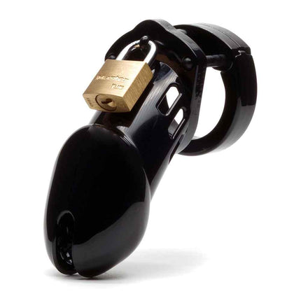 CB-6000 Black Chastity Cage Cock with Padlock Front View