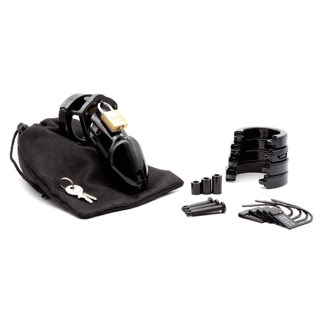 CB-6000 Male Chastity Cock Cage Kit Black with Bag and Keys