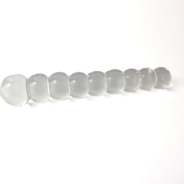 Clear Beaded Glass Dildo 5 Inch White Background