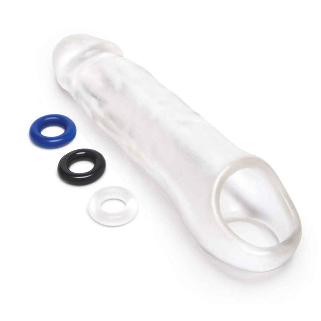 Clear Size Up 3 Inch See-Thru Penis Extender with Ball Loop with 3 Stretchy Stamina Rings