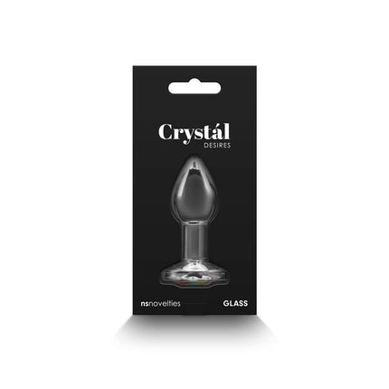 Crystal Desires Clear Small Butt Plug with Rainbow Gem Case Rear View