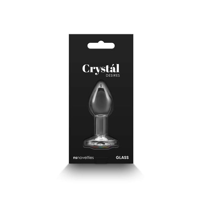 Crystal Desires Clear Medium Butt Plug with Rainbow Gem Case Back View